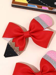 2/6pcs Back To School Hair Clips,Cute Glitter Pencil Bow,Colorful Bow Hair Pins,Teacher's Day,School Stuff,Hair Accessories Gift For Girls Teens Daily Wear - Multicolor - View 8