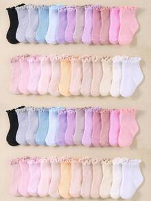 10 paia di calzini alla caviglia con volant colorati casuali per bambini, decorati con fiocco bianco, calzini comodi, traspiranti e morbidi, adatti per neonati e bambini piccoli - Multicolore - Visualizzare 7