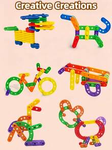 20/68/208PCS Children's Versatile Strip Block Toy Set, Multi-Color Multi-Shape DIY Plug-In Toy, Baby Educational Enlightenment Early Learning Toy, Kindergarten 3D Spatial Thinking Toy For Boys And Girls, Building Strip Block Assembly Toy, Hands-On Brain-Boosting Logic Thinking STEM Training Toy, Birthday Gift Holiday Gift With Storage Bag - Multicolor - View 12