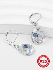 1 Par de Brincos de Prata Esterlina 925 com Tema de Oceano de Verão, com Moonstone Simulado e Cubic Zirconia, Projetado com Tartaruga do Mar e Estrela-do-mar, Adequado para Uso Diário, Viagem, Férias na Praia, Também Ótimo para Presentes de Feriado ou Aniversário - Prata - Visão 5