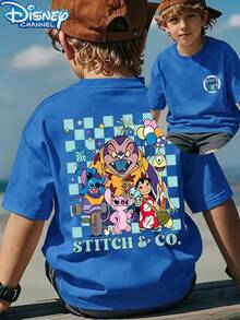 1 Piece Boys Casual Disney Lilo & Stitch Group Graphic Short Sleeve T Shirt Teen Boy Clothes Baby Tee For Daily Summer - Royal Blue - View 1
