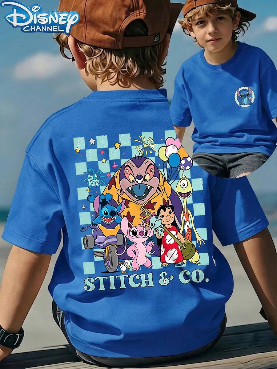 1 Piece Boys Casual Disney Lilo & Stitch Group Graphic Short Sleeve T Shirt Teen Boy Clothes Baby Tee For Daily Summer - Royal Blue - View 1