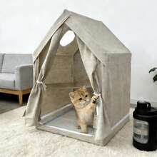 1pc Low Saturation Pet Tent House, Double Layer With Window Design, Wear-Resistant And Stain-Resistant, Suitable For Cats And Dogs All Seasons - one-size - View 4
