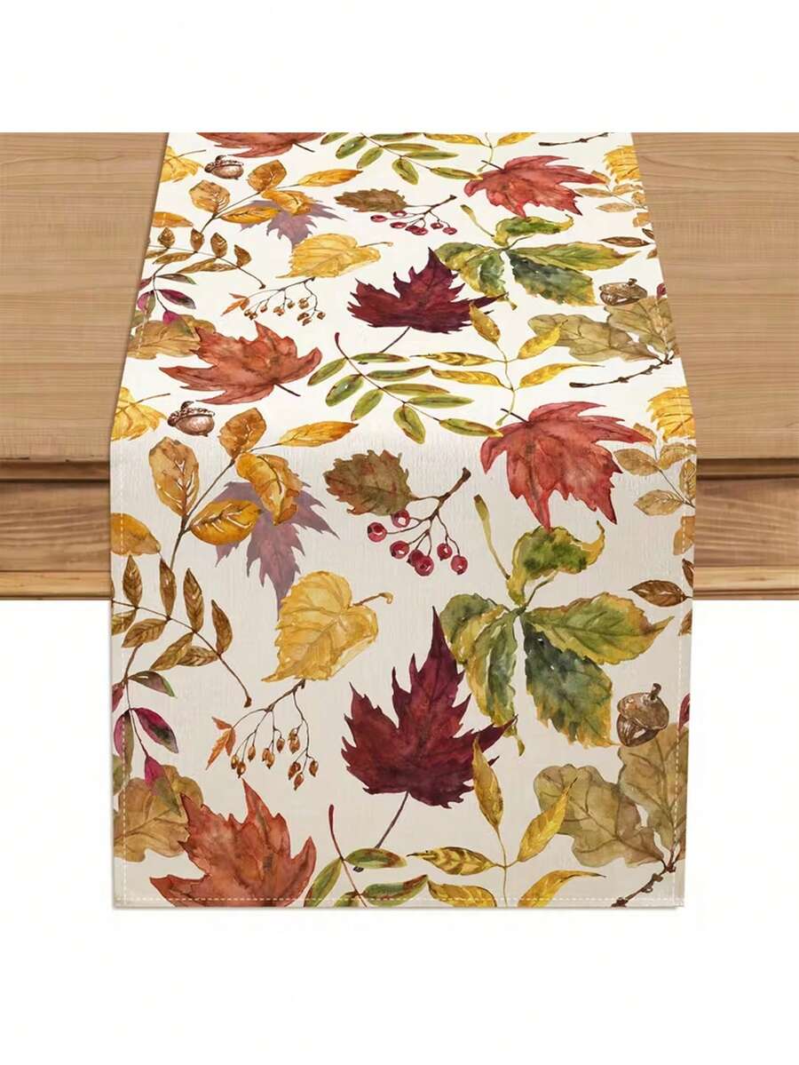 1pc Leaf Table Runner - Vibrant Autumn Leaf Design, Polyester Rectangular Decor, Suitable For Farmhouse Country Style Home Gatherings, Kitchen And Dining Table Decoration - Burnt Orange - View 1