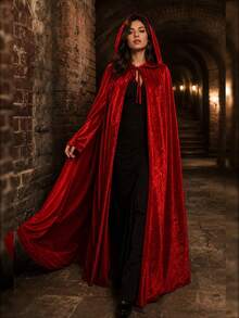 Hooded Fleece Long Cape, Lace-Up Cloak, Halloween Cosplay Party Costume, Multiple Colors Available - A - View 5