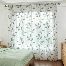 2 piezas Cortinas transparentes botánicas frescas con patrón de enredadera y hojas verdes, impresión plana 2D, ligeras y translúcidas, adecuadas tanto para salas de estar como para dormitorios. - Multicolor - 2 piezas - Ver 6