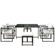 7-Piece Outdoor Dining Set (Table And Chairs) For 6 People, Tempered Glass Table, Ideal For Meals In The Garden Or On The Terrace. - 黑與白 - 查看 1