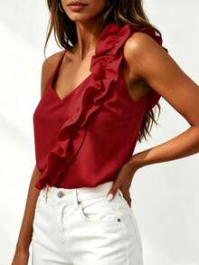 2026 Summer New Sexy Backless Ruffled Camisole Top Casual Red - Red - View 4