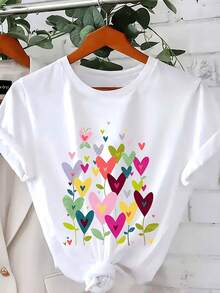 Camiseta con estampado de camisa casual para mujer, manga corta y cuello redondo, moda urbana local de primavera/verano. - Blanco - Ver 1