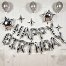 18pcs Silver Happy Birthday Letter Balloon Set, 16 Inch HAPPY BIRTHDAY Letter Balloons, 10 Inch Four-Pointed Star Five-Pointed Star Foil Balloons, Suitable For Birthday Party Scene Props Decoration Set - View 4
