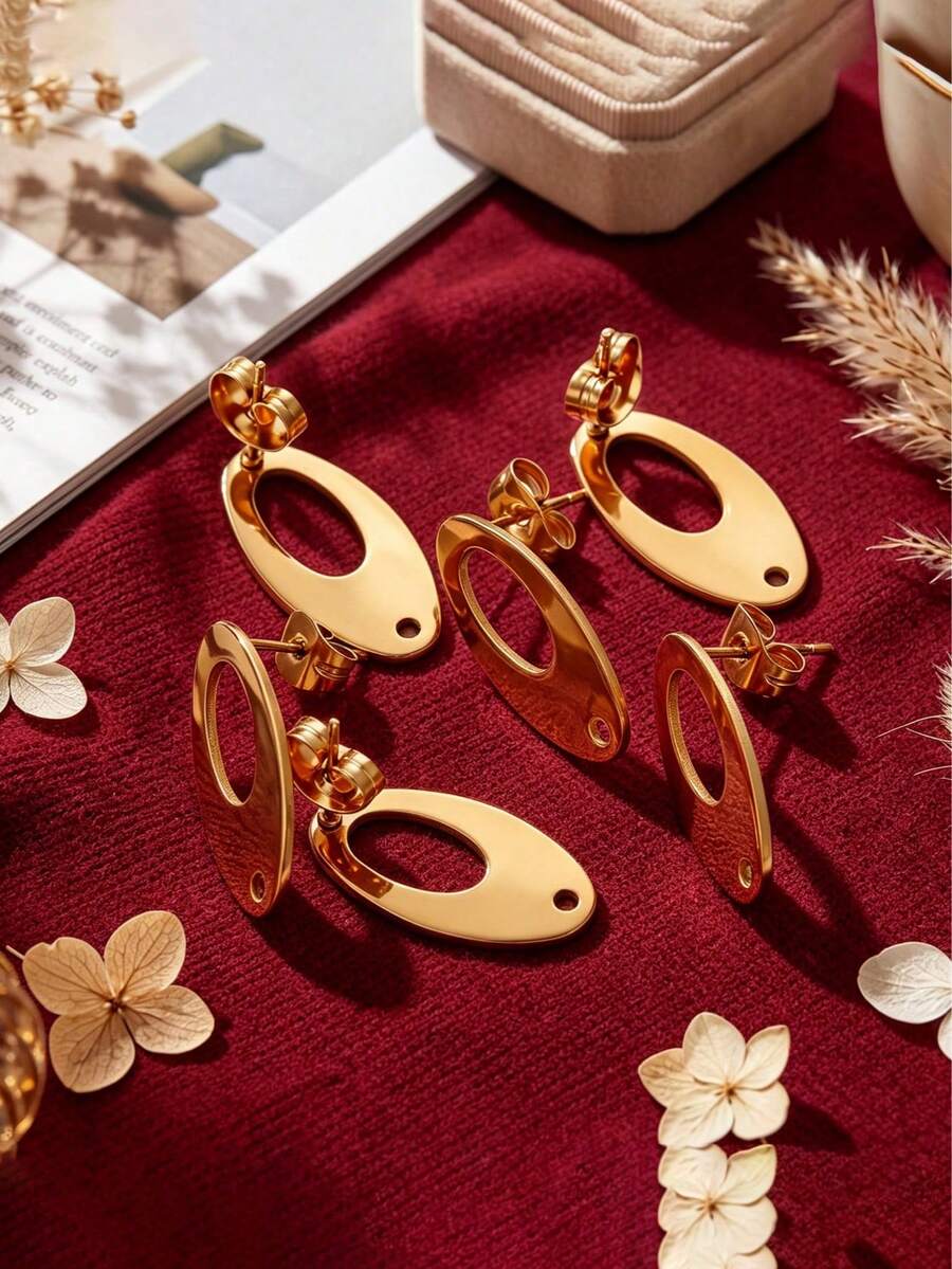 6 chiếc bông tai đế hình bầu dục bằng thép không gỉ mạ vàng 18K DIY dành cho phụ kiện trang sức DIY Bông tai mặt dây chuyền - Vàng - Xem 1