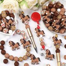 30pcs Cute 3D Animal Horse Silicone Beads Set Wholesale, Jewelry Making Beads, Fashion Design, Jewelry Making Beads, Perfect For DIY Bracelets, Lanyards, Bead Pen Accessories, Holiday Party Decorations And Other Handmade Crafts - Ideal Gift - Multicolor - View 3