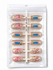 Unhas Postiças  Curtas Quadradas Abstrate Nude 24pcs Cartela - Nu abstrato - Visão 7
