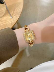 1 buah Jam Tangan Wanita Modis Terbaru, Dial Segitiga Elegan, Jam Tangan Quartz untuk Bisnis, Cocok untuk Kehidupan Sehari-hari, Pesta, dan Perjamuan - Emas - View 5