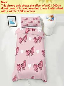 2/3pcs Pink Bow & Heart Children Bedding Set (Spring/Summer Series) Double-Sided Printed Duvet Cover Set, Suitable For Children, Teenagers, Boys And Girls All Seasons, Zipper Closure (Filling Not Included), Pillowcase Size 50x75cm, 100% Polyester - Multicolor - View 4