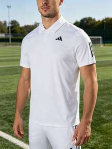 Adidas 男士 Polo 衫，商务休闲健身运动服，时尚透气 Polo 领 T 恤 IS2295 - 白色 - 查看 1