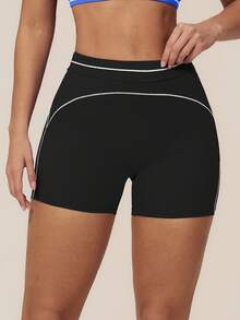 TimeOff Women's 1pc Contrast White Line High Waist Tummy Control Sports Shorts - Black - View 7