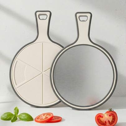 1 chiếc khay pizza 2 trong 1 & thớt cắt, đĩa pizza hai mặt bằng thép không gỉ & nhựa, thớt pizza/thớt thái đa năng có tay cầm chống trượt, lỗ treo, dễ vệ sinh, phù hợp cho pizza tự làm, cắt trái cây & rau củ, bánh mì, phô mai, dụng cụ nướng bánh, đồ dùng nhà bếp thiết yếu