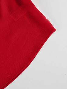 Plus Size Women's Solid Color Open Shoulder Flare Sleeve Blouse Spring Red - Red - View 5