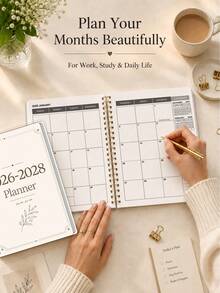 BUBU 1本 2026-2028 週計畫與月計畫螺旋裝訂筆記本，學術約會簿日程日誌，提升生產力，適合居家、學校與工作使用，A5尺寸，返校用品、辦公用品、學校用品，教師禮物、男士禮物 - 米色 - 查看 5