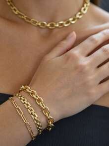 MECYLIFE 1pc Women's Stainless Steel Chain Bracelet, Simple Versatile Layering Bracelet For Daily Wear, Gold Jewelry - Yellow Gold - View 7