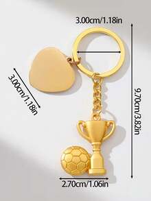 1pc Customized 3D Soccer Ball & Trophy Keychain, Stainless Steel Material With Customizable Engraved Text, Suitable For Soccer Fans, Friends, Family, Colleagues Birthday Party Gifts - Multicolor - View 7
