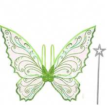 Sparkly Butterfly Fairy Wings, Iridescent Costume Accessory With Star Wand For Cosplay  Kids Parties - Light Green - View 1
