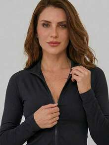 Women's Fitness/Sports Jacket, Cool Mesh (Dry Fit) - Women's Winter Jacket - Women's Sports Jacket With Zipper For Autumn And Winter - 黑色夾克 - 查看 4