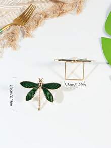 1-12pcs Zinc Alloy Square Dragonfly Napkin Rings, Green Napkin Rings, Suitable For Daily Room Decor, Table Decor, Home Decor - Multicolor - View 4