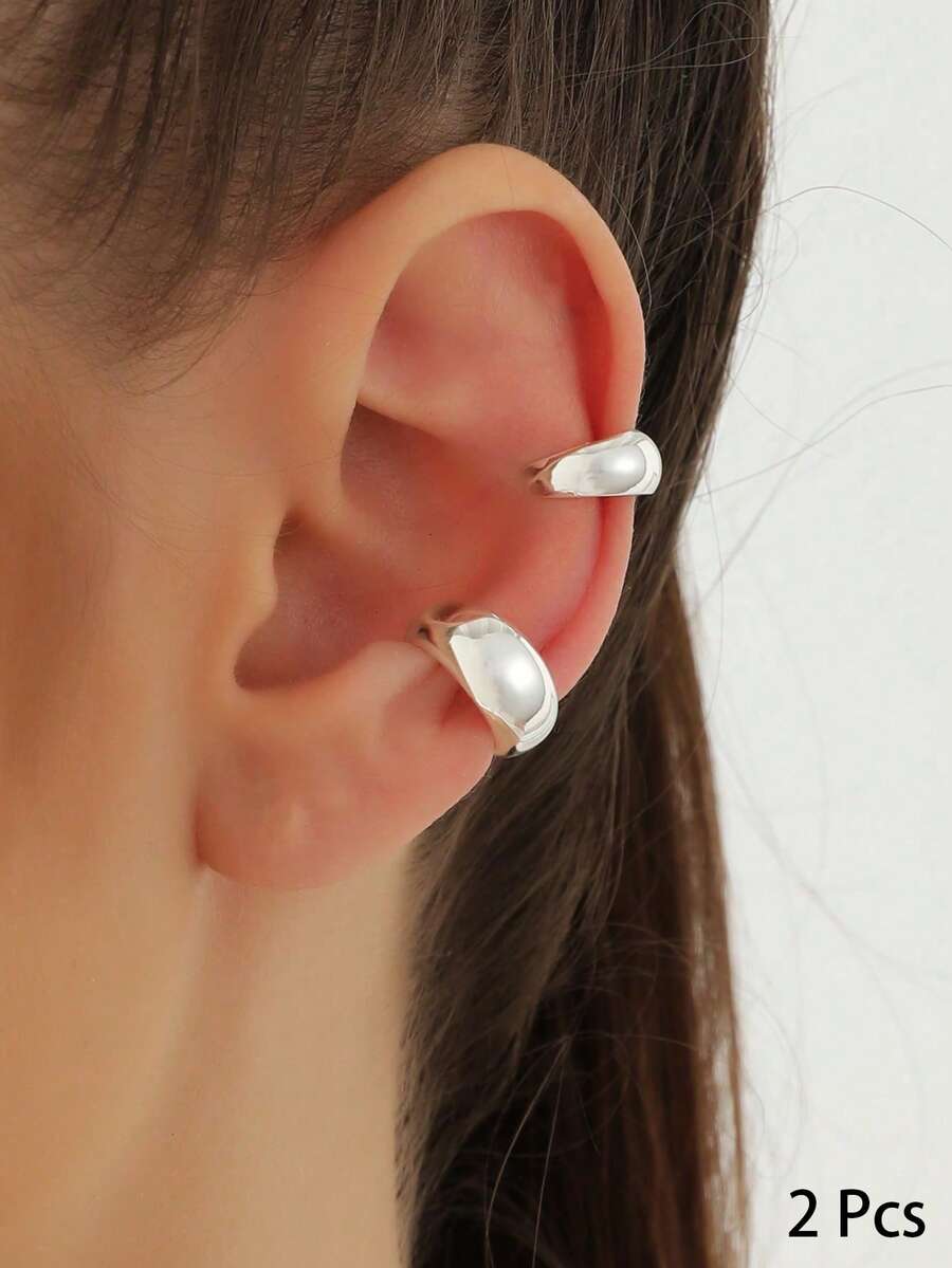 Puños De Oreja Decorados Con Perlas Sintéticas - Plateado - Ver 1