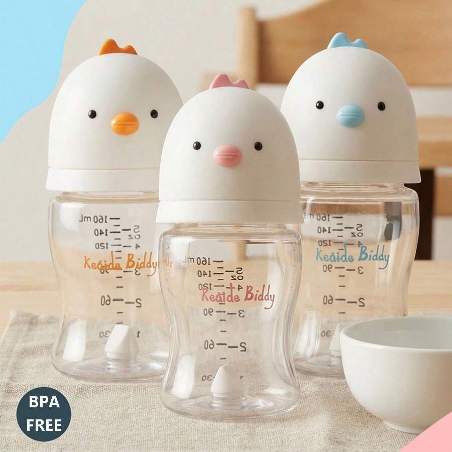 1件/2件 160ml 嬰兒奶瓶，Tritan材質，5cm瓶口直徑，柔軟舒適奶嘴，卡通小雞設計，適合嬰兒多階段日常使用 - 多色[適合3-12個月的寶寶使用] - 查看 1
