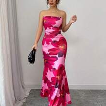 Vestido largo de tirantes con estampado floral elegante para mujer - Multicolor - Ver 6