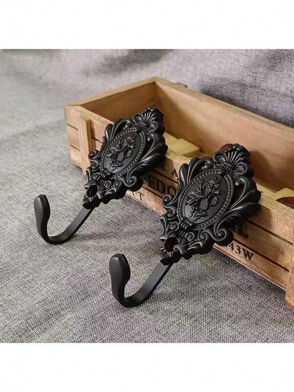 Bathroom Wall Hook, Vintage European Bronze Rose Pattern Zinc Alloy Hook, Suitable For Bathroom Shower Curtain, Door, Window, Wardrobe, Living Room, Bedroom, Vintage Luxury Key Hook/Rack, Bohemian Style Metal Shower Curtain Tie-Back Hook, Multi-Functional Decorative Hook, Comes With Screws, Can Be Used To Hang Clothes, Towels And Bathrobes, Bathroom Supplies, Home Decor, Bathroom Decor, Bathroom Storage, Summer Decor, Back To School Decor