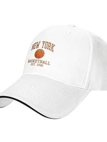 New York Knicks Varsity Print, EST. 1946 Basketball Design Breathable Cotton Printed Baseball Cap Vintage Casual Sun Hat - 白色 - 查看 1