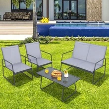 4 Pieces Of Metal Patio Furniture Chat Set With Tempered Glass Coffee Table - 1 - View 8