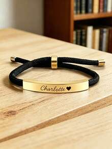 suteyi Personalized Engraved Name Bracelet - Adjustable Black Cord Stainless Steel Bar Wristband Custom Gift For Her/Him - Multicolor - View 7