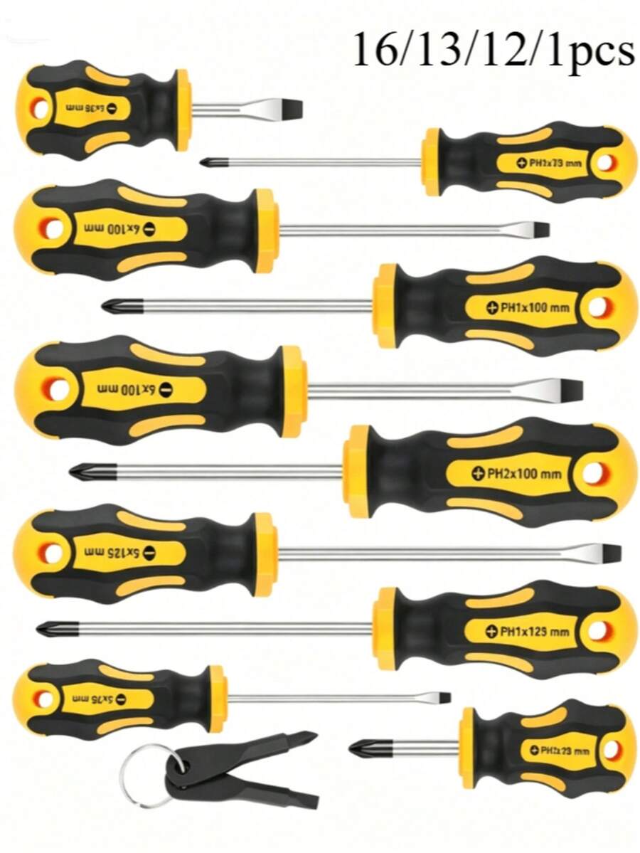16/13/12/1pc, Professional Grade Magnetic Precision Screwdriver Set - Made Of Chrome Vanadium Steel, Bright Yellow Tips, Includes Various Sizes Of And Flat Head Screwdrivers, Comes With Pliers And Hook Tools. Suitable For Professionals Like Mechanics, Construction Workers And Carpenters