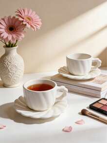 6 Sets / 1 Set 90ml (Approx. 3oz) Nordic Style Minimalist Pure White Textured Ceramic Cup And Saucer Set, Minimalist Aesthetic Drinkware Suitable For Home Cafe Use, Espresso Cup For Afternoon Tea, Mother's Day Gift, Graduation Gift, Summer Kitchen Essential, Birthday Decoration, Kitchen, Espresso Cup And Saucer Set, Coffee Cup Set, Tea Cup Set, Ceramic Cup Set - Multicolor - View 3