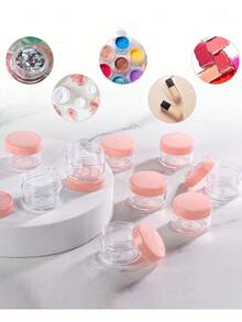 Mini Transparent Cream Jar With Transparent Lid, Plastic Cosmetic Empty Sample Jar, Small Cosmetic Sample Container, Multi-Color Cream, Lotion, Lipstick, Eyeshadow, Nail Powder, Jewelry, Powder Cake, Etc., Portable Reusable Travel Essential, Empty Sample Bottle - Pink - View 3