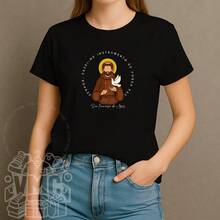 Camiseta Camisa Blusa Feminina São Francisco de Assis T Shirt Católica Jesus 100% Algodão - Preto - Visão 2