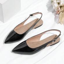Glossy Pointed Toe Flat Slide Sandals For Women - Black - View 10