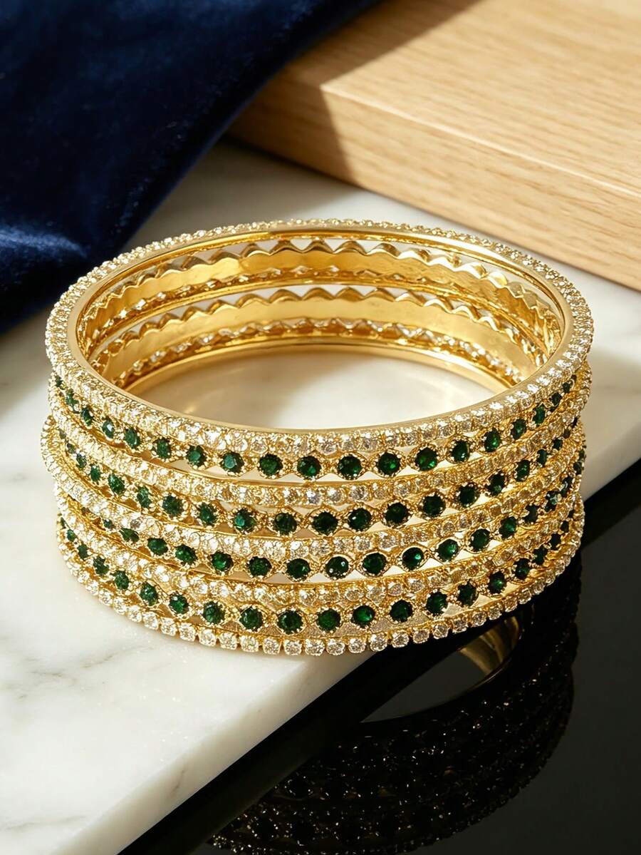 Juego de 9 pulseras y brazaletes estilo palacio con incrustaciones de diamantes de imitación, joyería para uso diario, bodas, citas y fiestas para mujeres - 9 piezas - Ver 1