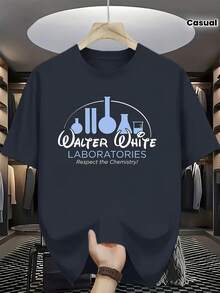 Camiseta azul oscuro con diseño gráfico de Walter White en blanco y azul claro - Estilo casual único con detalles de laboratorio, incluye el texto "LABORATORIES" en mayúsculas y "¡Respeta la - Negro - Ver 1