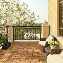 27 Pack 12x12 Inch Natural Acacia Wood Interlocking Patio Deck Tiles Snap Lock No Tool Installation Waterproof Interlock Floor Tile For Balcony Porch Poolside Backyard Outdoor DIY Flooring - 1 - View 13