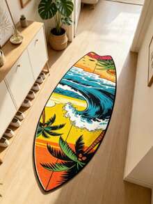 1pc Wave & Coconut Tree Surfboard Shaped Decorative Rug, Bedroom Decor, Small Rug, Carpet, Home Decor, Living Room Rug, Living Room Small Rug, Bedroom Rug, Living Room Home Decor, Outdoor Rug, Washable Rug - Multicolor F - View 5