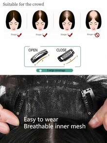 Invisible Seamless Long Straight Wig Bangs Clip-In Hair Topper Natural Replacement Hairpiece, Suitable For Gray Hair, Halloween - Multicolor - View 10