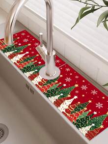 1Pc 10*38cm Christmas Gingerbread Man, Christmas Gnome Dish Drying Mat, Winter Forest Snowflake Snowman Christmas Kitchen Dish Drying Mat, Red White Green Christmas Tree Snowflake Theme Dish Drying Mat, Polyester Material Dish Drying Mat, Christmas Decoration Dish Drying Mat, Suitable For Kitchen, Faucet Splash Guard, Kitchen And Dining Table Accessories Decor, Holiday Decoration, Christmas Holiday Home Decor. - Multicolor - View 6