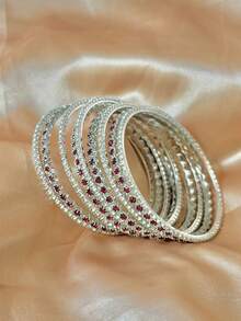 Juego de 9 pulseras y brazaletes estilo palacio con incrustaciones de diamantes de imitación, joyería para uso diario, bodas, citas y fiestas para mujeres - 9 piezas - Ver 4