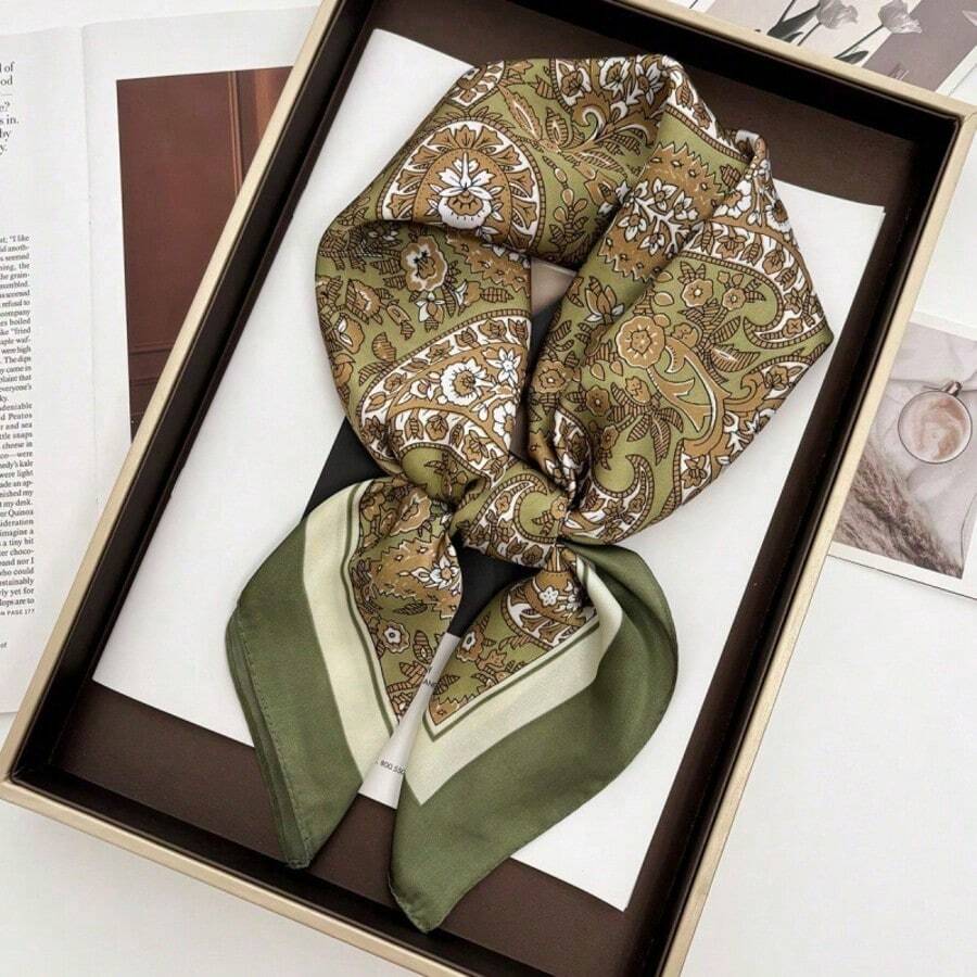 1pc Fashionable Retro Elegant Versatile Breathable Sun Protection Cashew Print Square Scarf - Multicolor - View 1