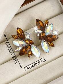 1 par de pendientes de mujer de lujo exagerados, elegantes y versátiles, de aleación bohemia con cristal y strass, de alta gama - Café blanco - Ver 2